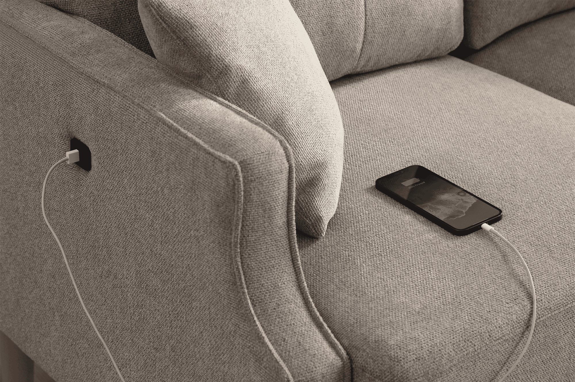 MAYEERTY Living Space sofa 3 seater With Waterproof Fabric , USB Charge port