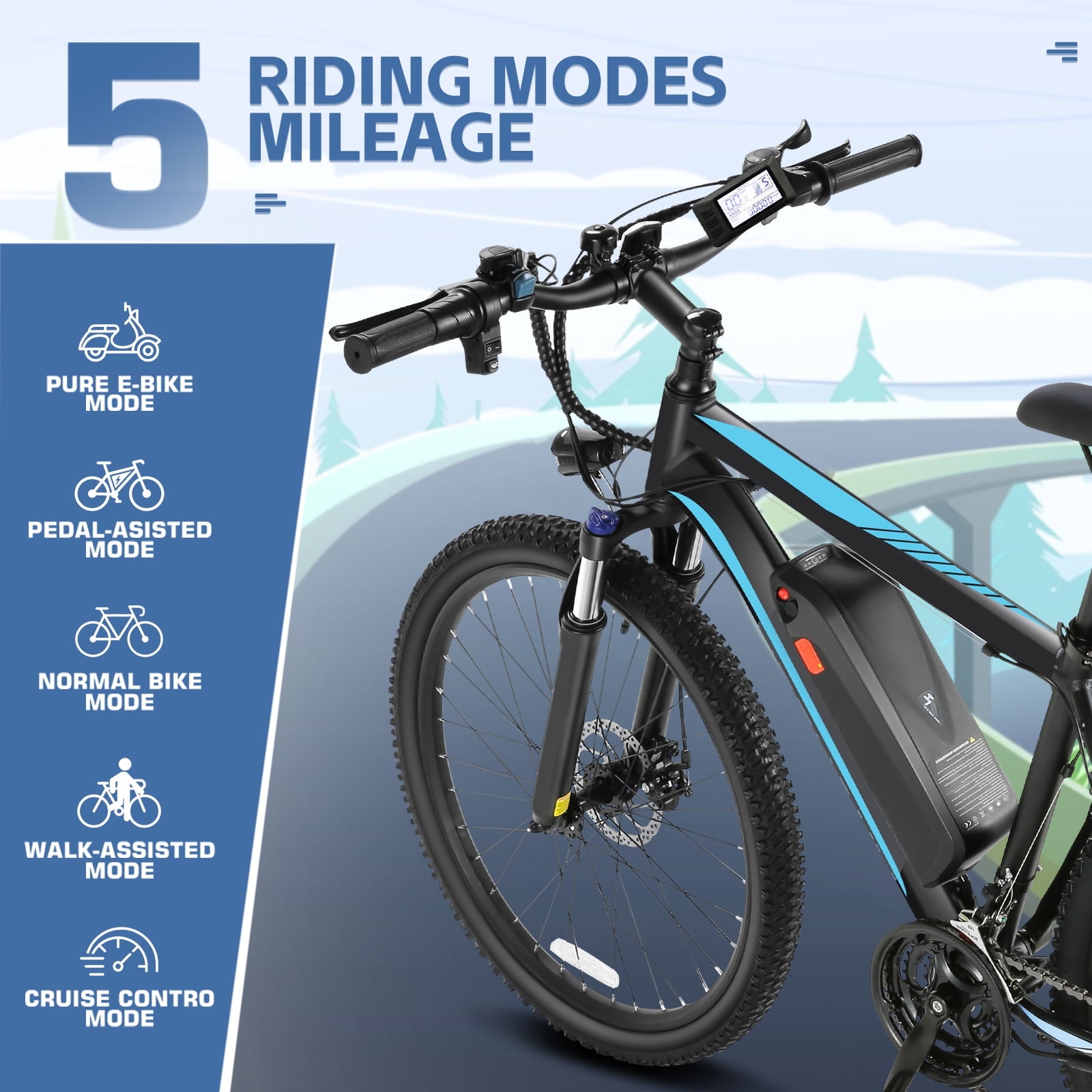 Elifine 500W Electric Bike 26" Electric Bike for Adults, 20mph Electric Mountain Bicycle, 48V Removable Battery Commuter Ebike, Adjustable 21-Speed Gears, Aluminum Alloy Frame UL 2849 Certified Blue