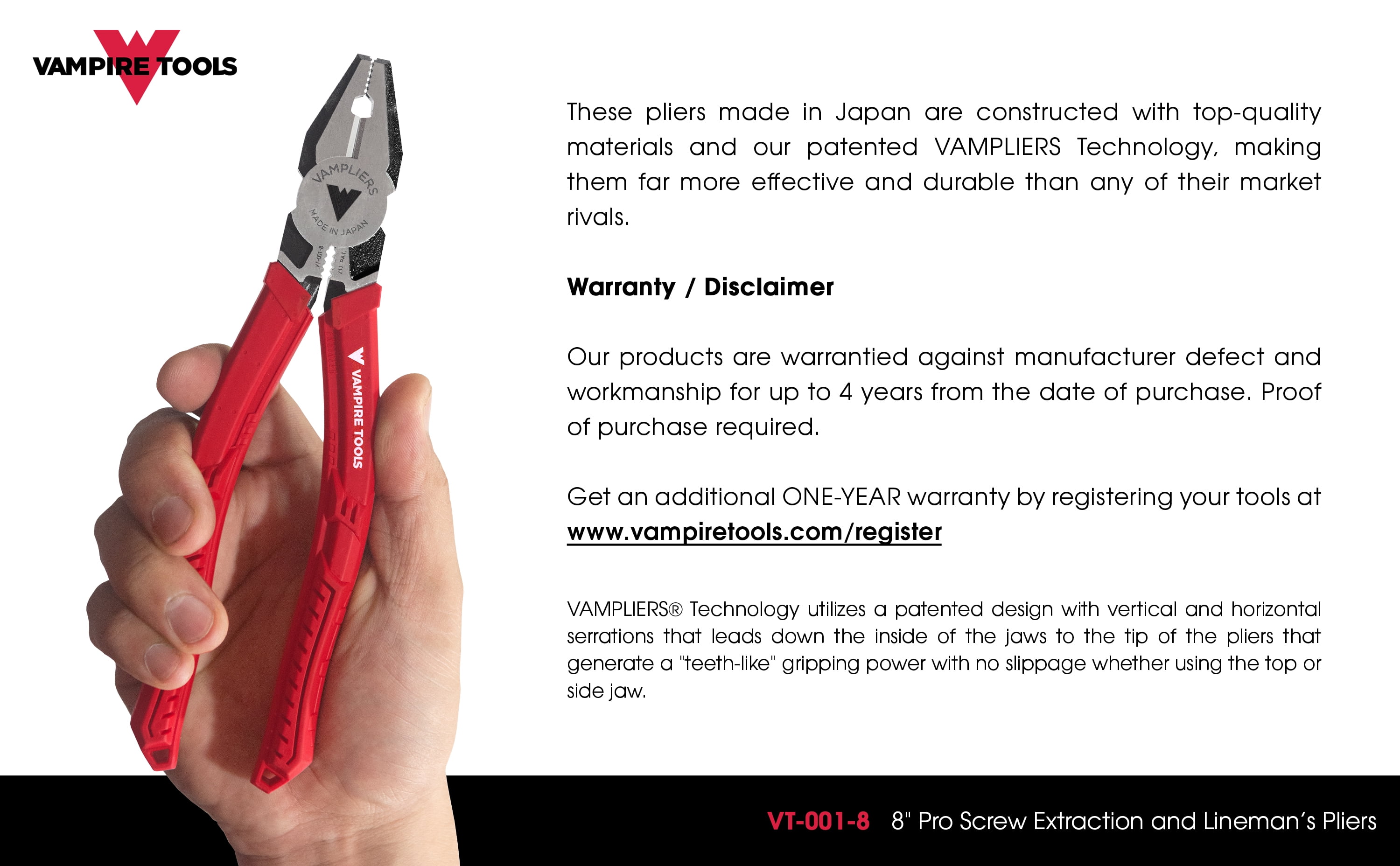 VAMPLIERS® 4-Piece Pliers Set: VT-001-S4A - Vampire Tools
