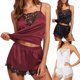 thumbnail image 2 of Conjunto de Pijama Sexy de 2 uds para mujer, Sexy, de encaje, de retazos, de seda satinada, con tirantes finos, Top, pantalones cortos, Pijama para mujer, ropa de dormir para mujer xuanjing  unisex, 2 of 2