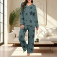 thumbnail image 6 of Fengactive Women's 2-Piece Star Pattern Pajama Set Long Sleeve V Neck Top and Loose Pants with Contrast Trim Lounge Sleepwear, 6 of 7