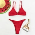 thumbnail image 4 of ZPAQI Women Solid Color Bikini Sexy Slim Swimwear Small Chest Gathered Bathing Suits, 4 of 18