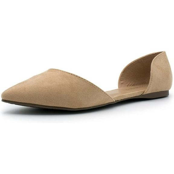 Breckelles Womens Dolley-52 Faux Suede Fashion Slip On D'Orsay Flats Natural Pu (Natural Su Ts, 6)