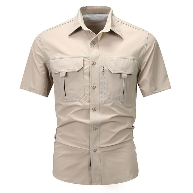 Chemise d'Été pour Hommes Couleur Unie Style Décontracté Extérieur avec Poche Manches Courtes Fines