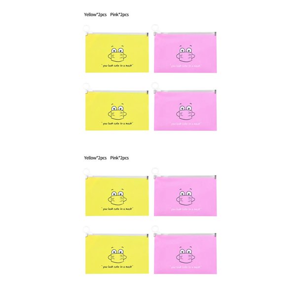 Advancent Bolsa de soporte para máscara Joyas Anillos Pendientes Almacenamiento de máscaras Bolsa de PP Diseño de dibujos animados 2 piezas 2*amarillo+2*rosa 2piezas