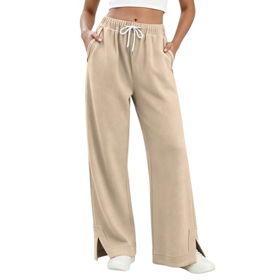 Edvintorg Flowy Pants For Women High Waisted Plus Size Fashion Wide Leg Casual Trousers With Pockets Women Clothing Khaki XXXL