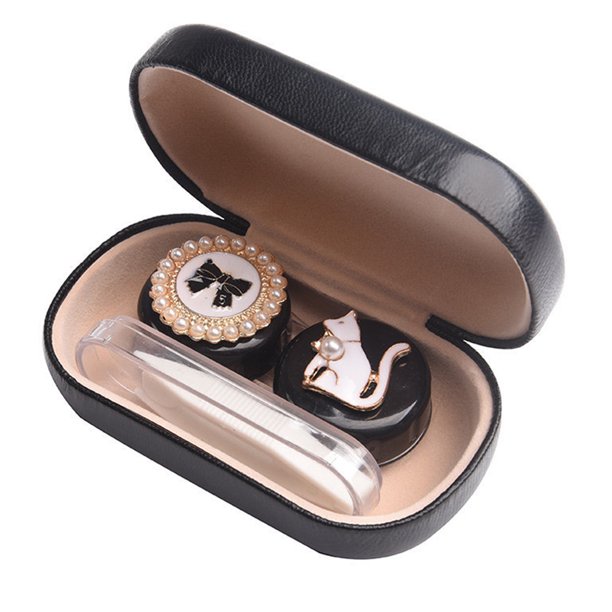 Bonito estuche para lentes de contacto, kit de viaje, estuche portátil para lentes de contacto, contenedor con 2 estuches para lentes de contacto y pinzas Ormromra 223210-6