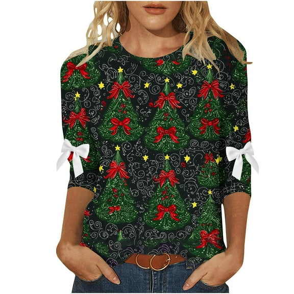 Christmas Shirts for Women Sweatshirts Loose Fit Basic Crewneck Tee Fall Tops Long Sleeve Shirts Casual