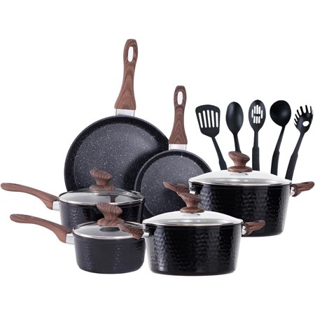 15 Piece Pots and Pans Set Non Stick, Induction Nonstick Kitchen Cookware Sets, Nonstick Induction Cookware with Frying Pans and Saucepan Set, Non-toxic Kitchen Cooking Set, Black