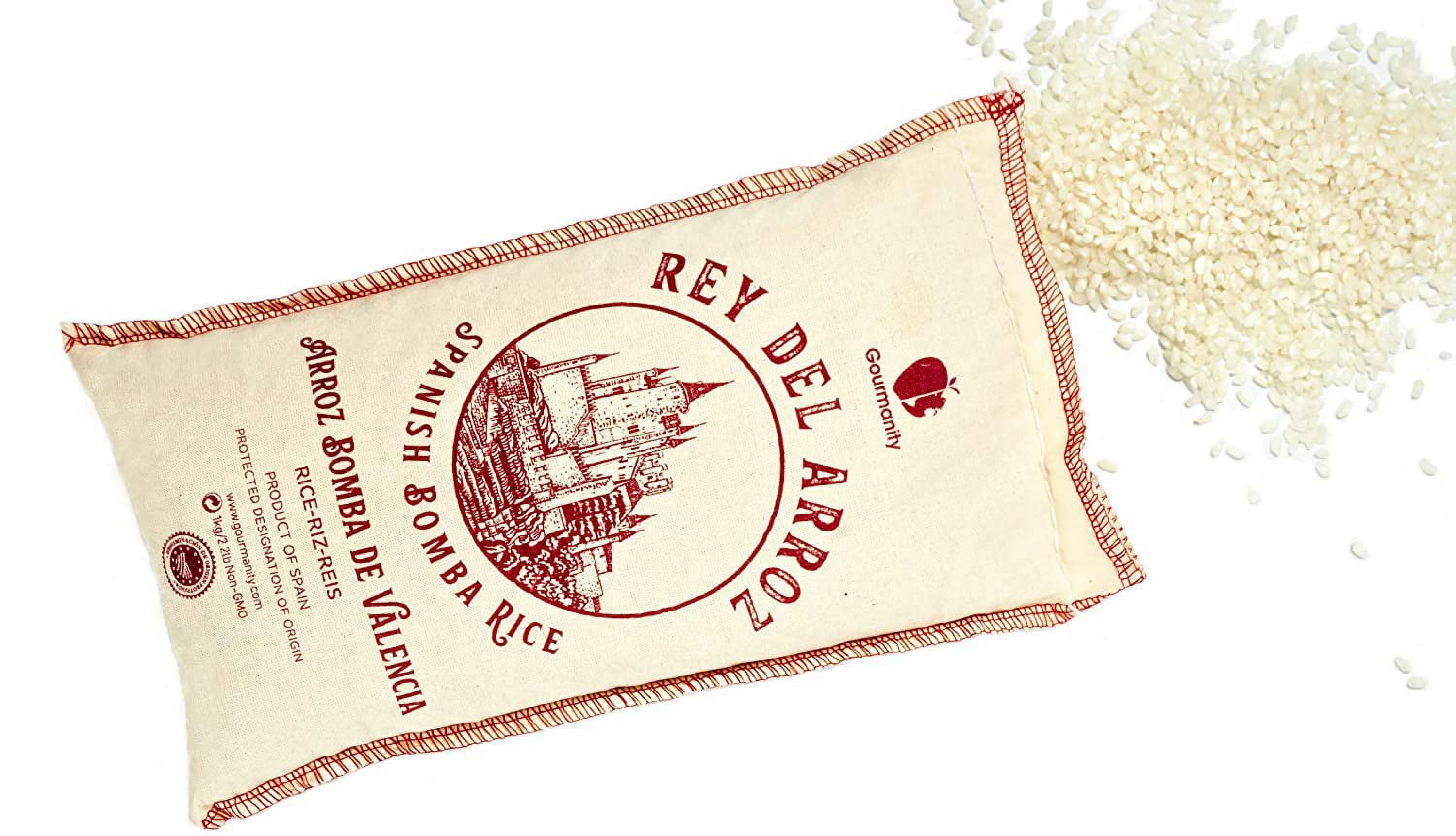 Gourmanity Rey del Arroz Authentic Delicious Spanish Bomba Rice | 2.2 Pound Burlap Sack, Pack of 2