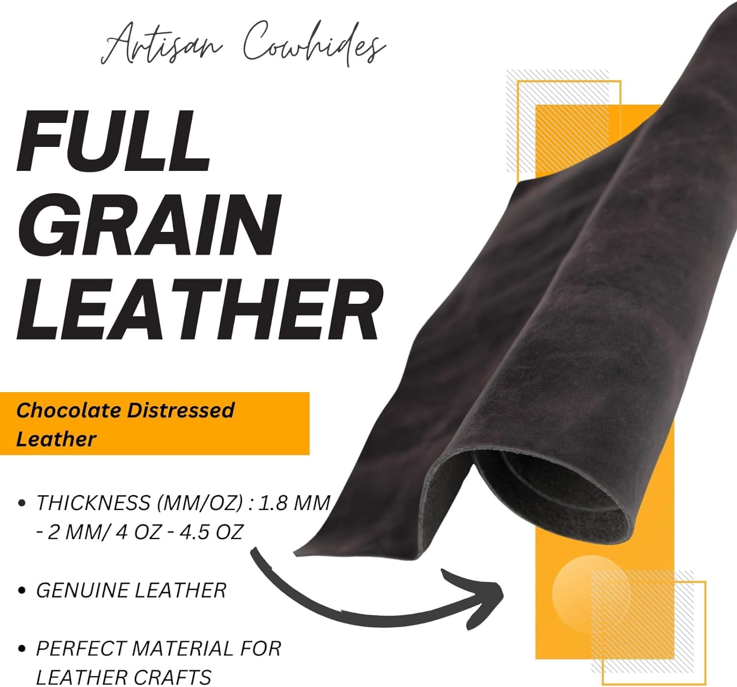 ArtisanCowhides Genuine Crazy Horse Precut Full Grain Leather Sheets-Chocolate Brown 24"x24"