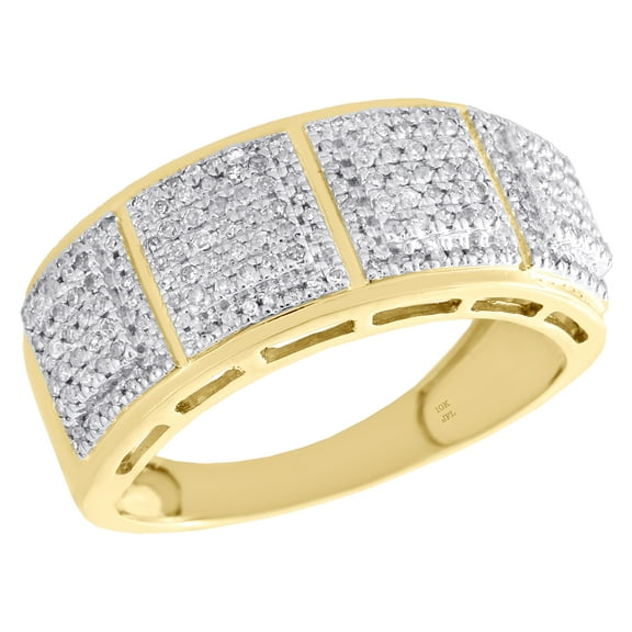 Mens 10K Yellow Gold Real Diamond Dome Tier Wedding Band 10mm Pave Ring 0.51 CT.