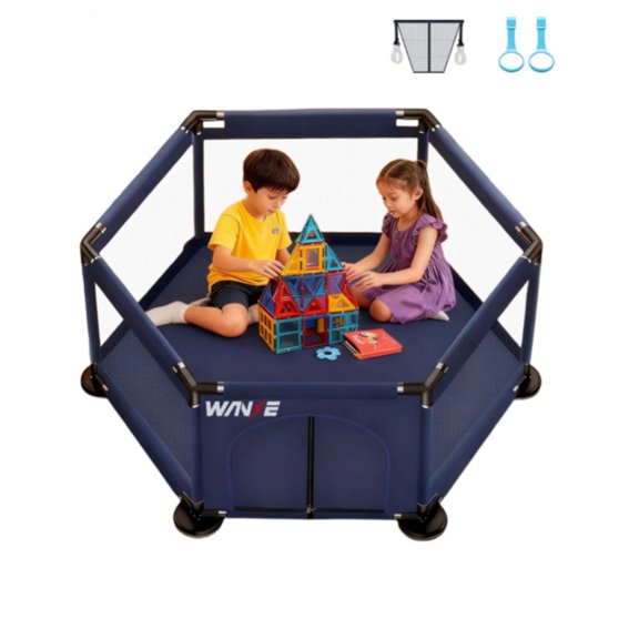 Corrales Para Bebés corralitos Plegable De Juegos Bebés Y Niños Corralito Hexagonal Transportable Corral De Seguridad Modelo Azul Marino