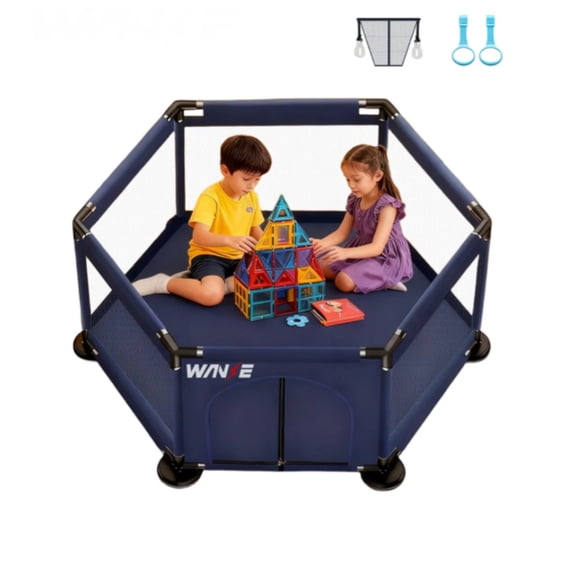 Corrales Para Bebés corralitos Plegable De Juegos Bebés Y Niños Corralito Hexagonal Transportable Corral De Seguridad Modelo Azul Marino