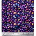 thumbnail image 1 of Soimoi Blue Velvet Fabric Insect,Sun & Cartoon Alphabets Text Decor Fabric Printed BTY 58 Inch Wide, 1 of 1