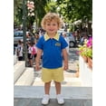 thumbnail image 6 of BemeyourBBs Toddler Baby Boy Back to School Outfit Kids Kindergarten Outfits Baby Boys Summer Clothes School Bus Embroidered Short Sleeve Zipper Lapel Shirt Tops and Plaid Pockets Shorts 2 Piece Set, 6 of 9
