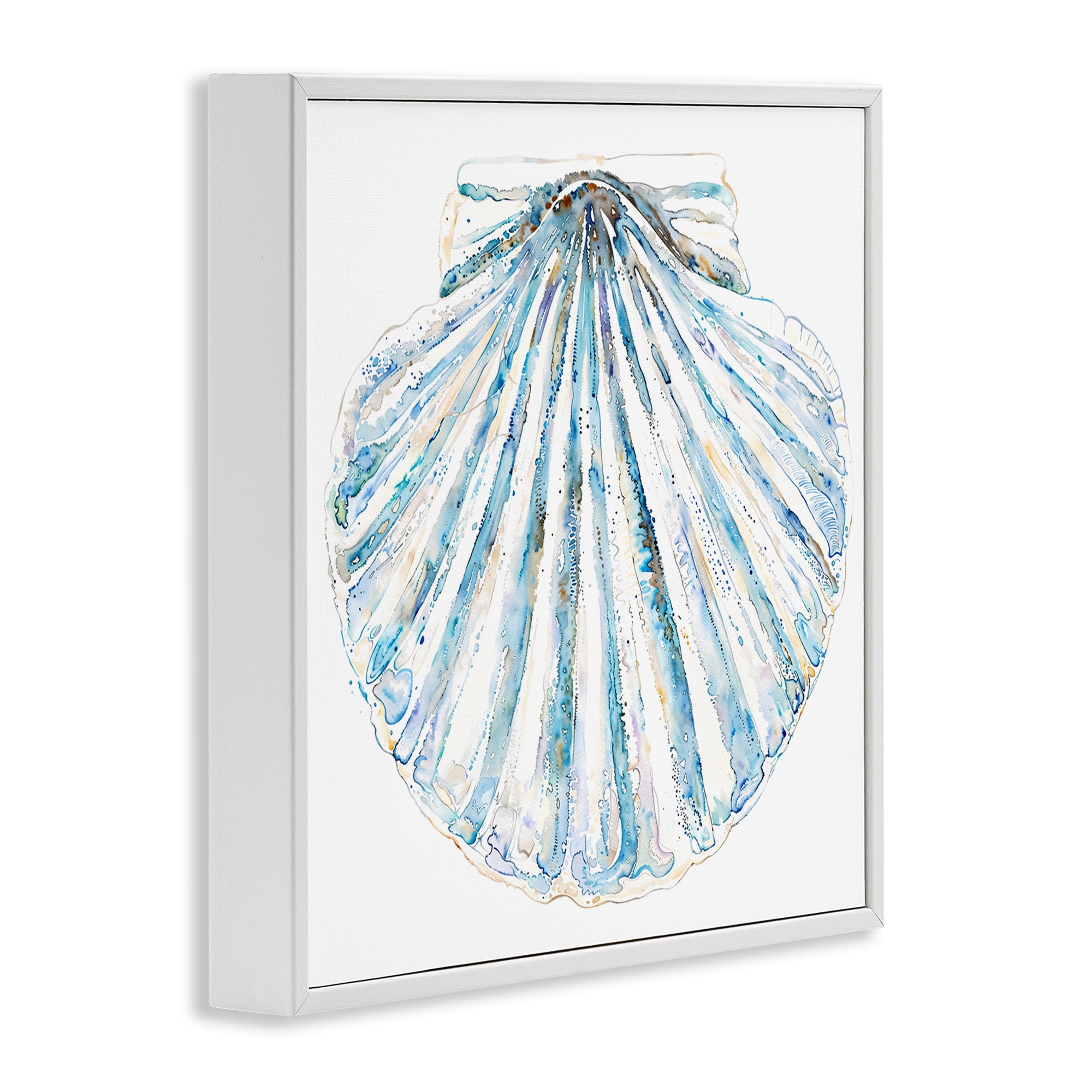 Stupell Industries Clam Shell on White Coastal Painting White Framed Art Print Wall Art, 17 x 17