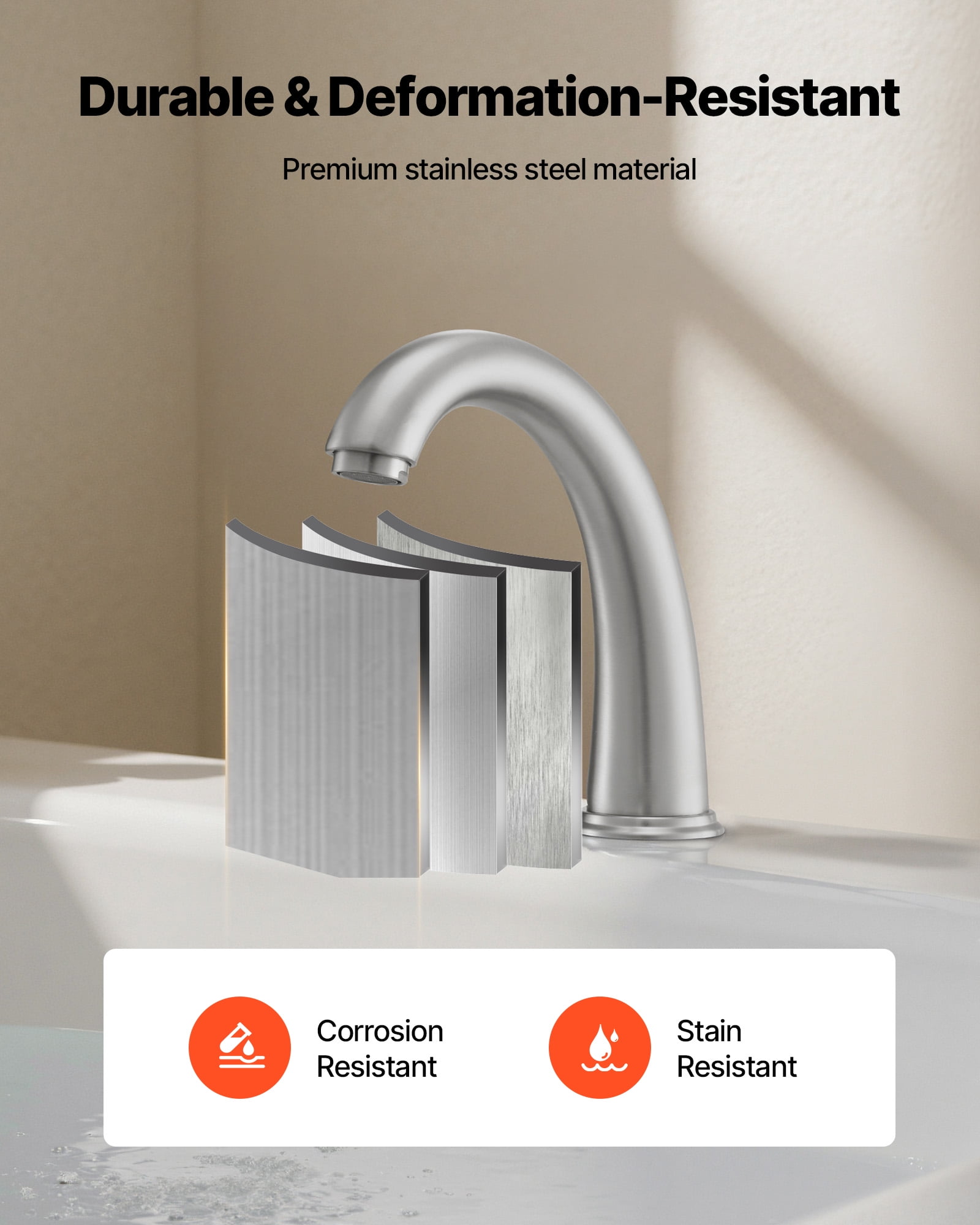 VEVOR Roman Tub Faucet, 3 Hole Waterfall Bathtub Faucet, Gooseneck Bath Tubs Faucets Set with 2 Handles, Roman Tub Faucets Deck Mount for Adult Bathing, Brushed Stainless Steel, High Arc Spout