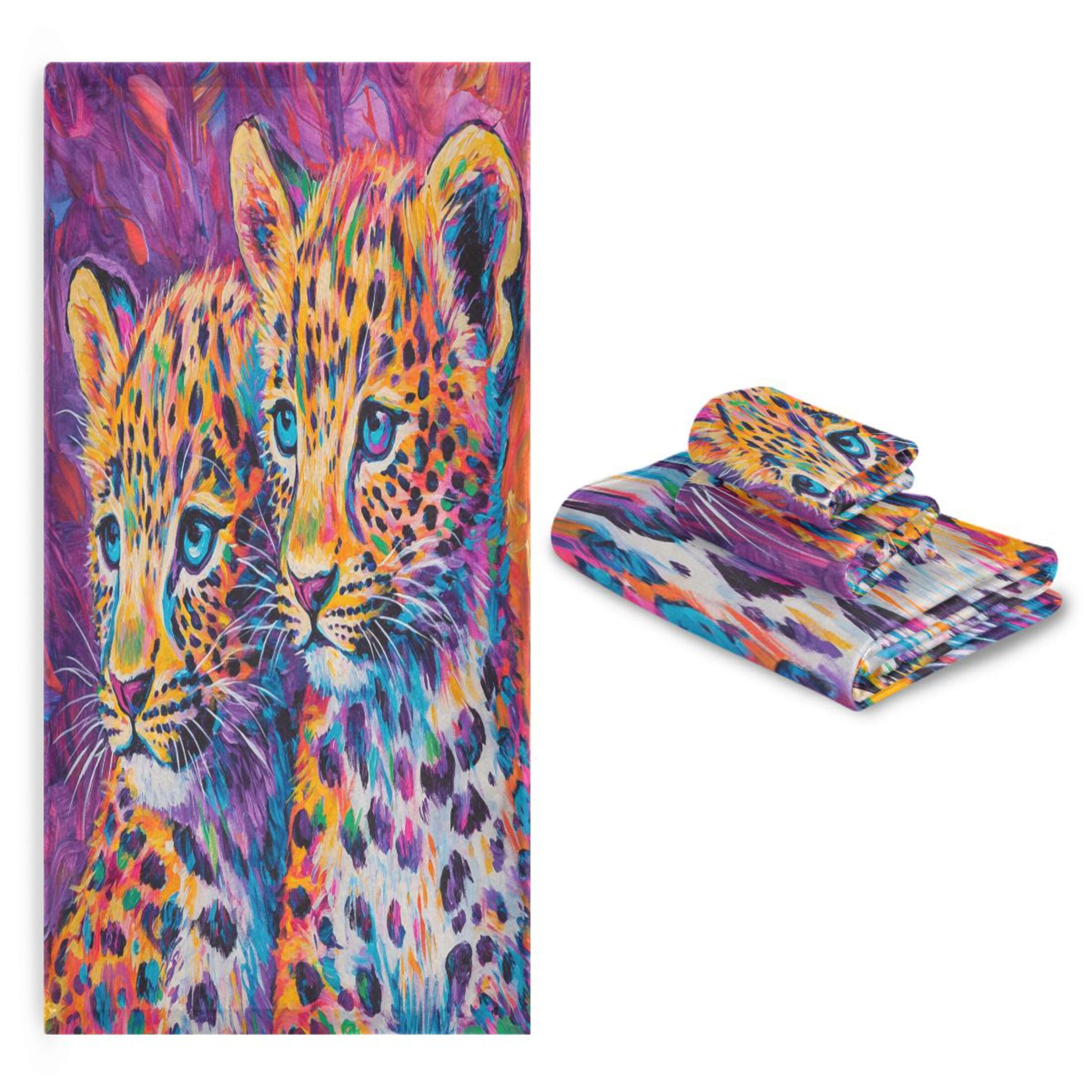 BZSMCE 3piece Bath Towel Sets Hand Bath Towels Fashion Vibrant Leopard Duo Printed Towel Sets