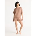 thumbnail image 3 of Joyspun Women's French Terry Short Sleeve Top and Shorts Pajama Set, 2-Piece, Sizes XS-3X, 3 of 6