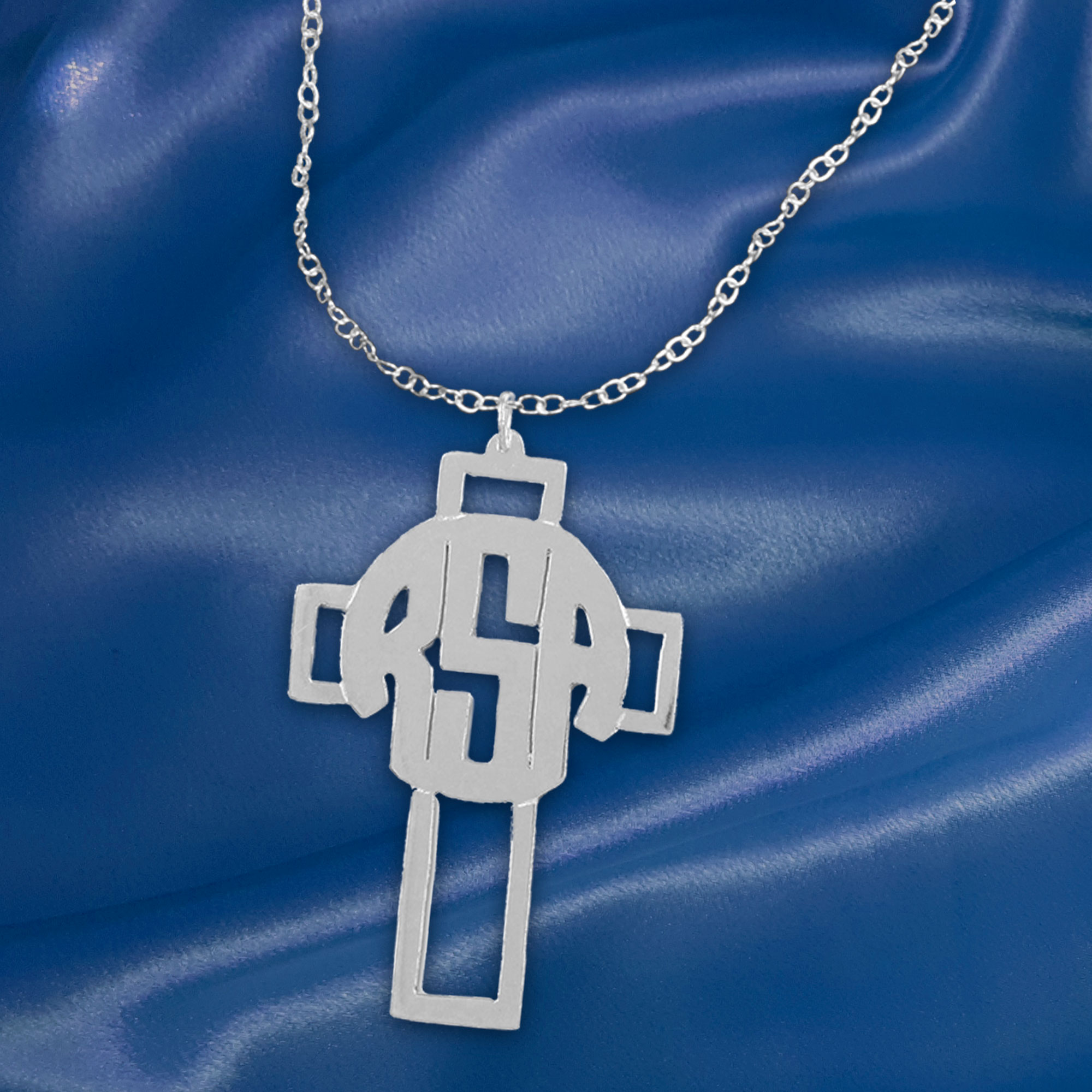 Cross Necklace Personalized Monogram in Sterling Silver or 14K Gold Plated Sterling Silver