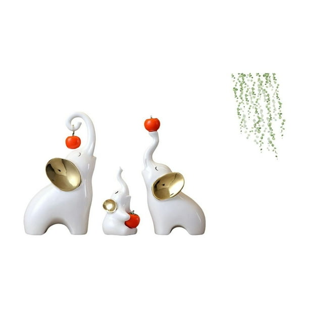 Esculturas de elefantes,Estatuas de elefantes,decoración del hogar,artesanías de cerámica,Figuras de elefantes familiares Adornos de escritorio,Adhesivo de pared,Pegatinas de pared de vides