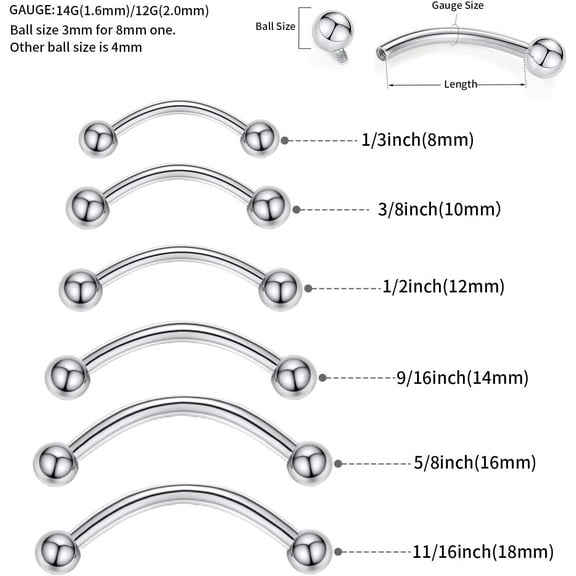 GHRTGR-G23 Titanium Nipple Barbell Nipple Rings Nipple Bars Straight Bar Body Jewelry Barbell Eyebrow Internally Threaded Tongue Piercing 12 14 16G