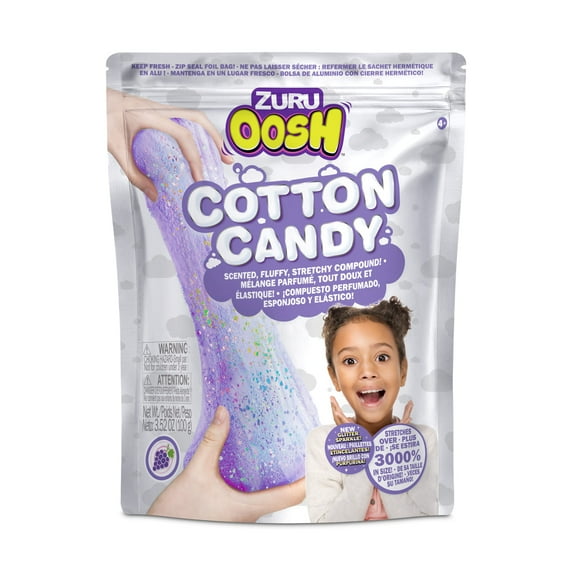 Oosh Cotton Candy Large Foil Bag 100g (Grape) by ZURU, Fluffy Slime, Stretch Slime, Grows 3000% in Size, Slime for Girls and Kids (Purple) Series 2 Purple Grape