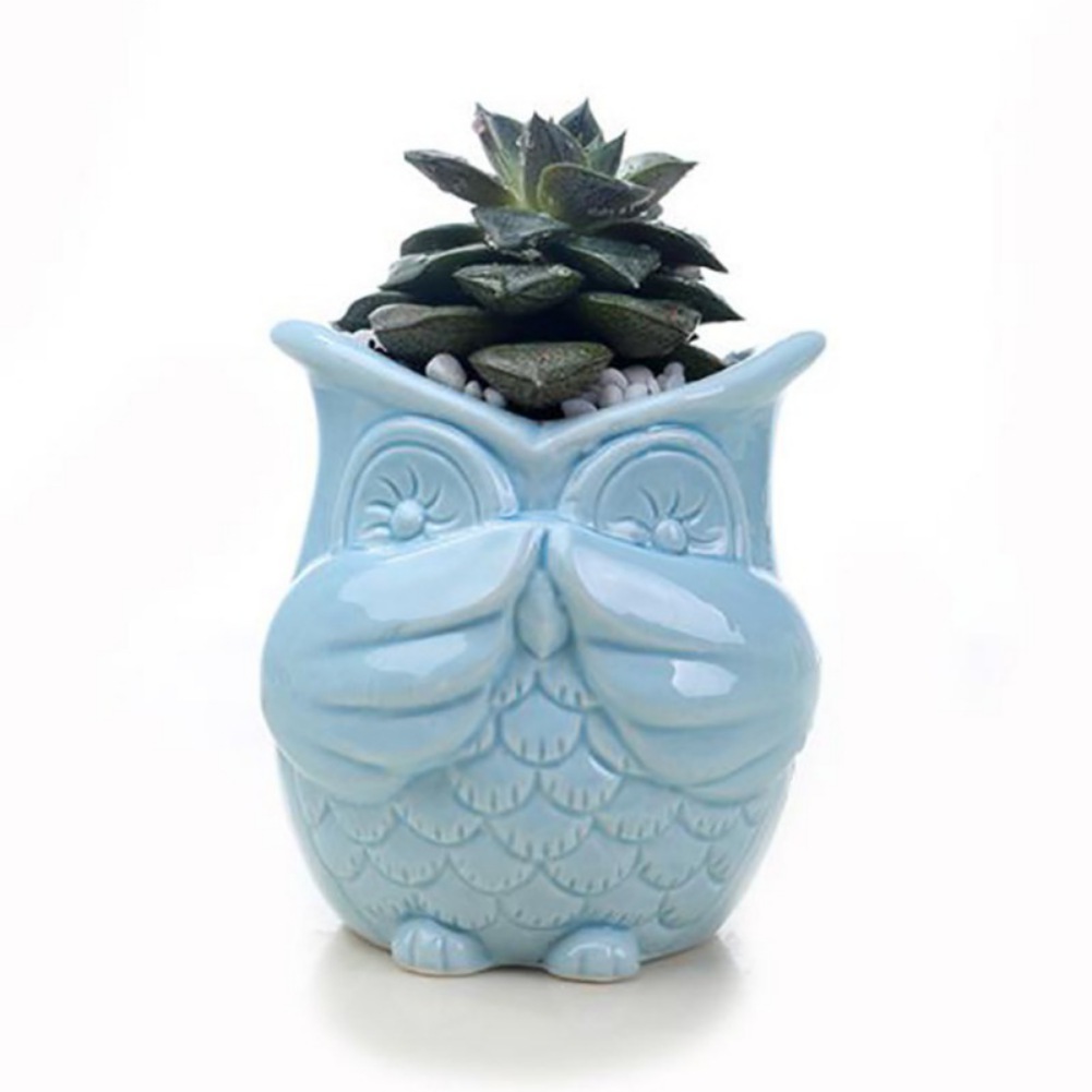 Owl Pot Ceramic Flowing Glaze Base Serial Set Succulent Plant Pot Cactus Plant Pot Flower Pot Container Planter Bonsai Pots with A Hole Gift Idea - image 1 of 5
