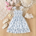 thumbnail image 6 of CYRBOKO Dresses for Girls, Floral Print Drawstring Bow Summer A-line Casual Dresses Light Blue Size 4-5 T, 6 of 6