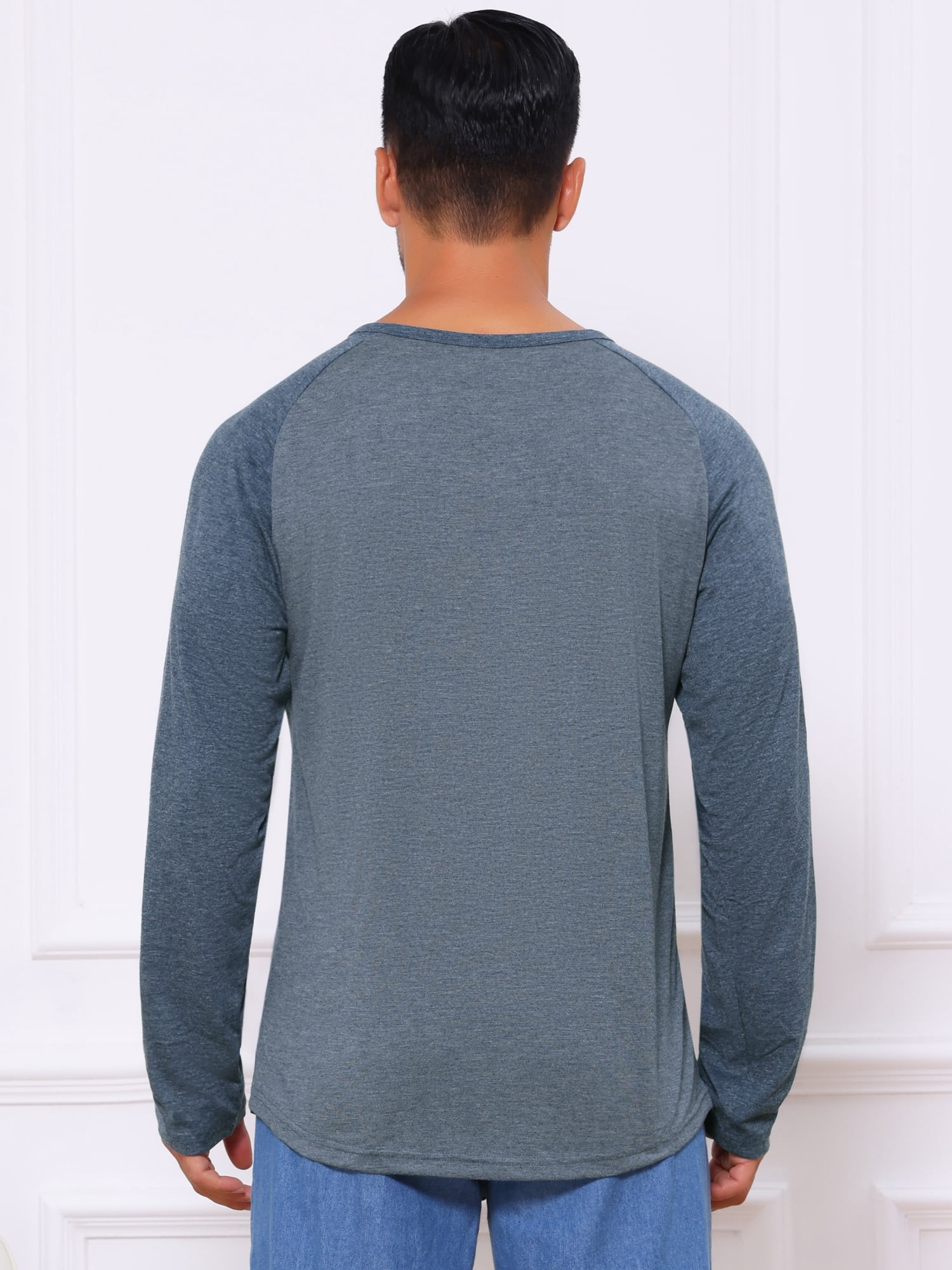 DARING DIVA Men's Raglan Long Sleeve Tee Shirt Baseball Henley T-Shirts 2XL Dark Blue