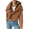 thumbnail image 2 of Womens Quarter Zip Pullover V Neck Collar Long Sleeve Ribbed Knit Loose Casual Winter Fall Sweater Red Camel S, 2 of 8