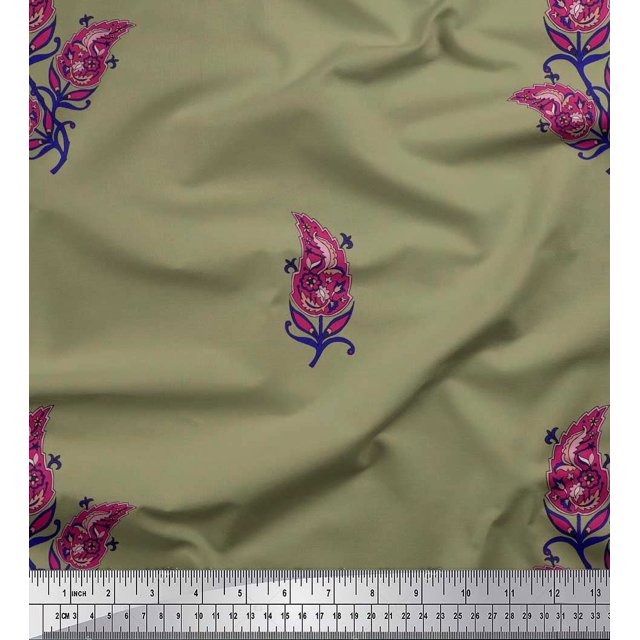 Soimoi Cotton Poplin Fabric Artistic Leaves Decor Fabric Printed Yard 42 Inch Wide