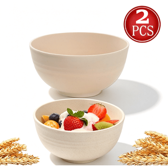 Fmxomd 2PCS Unbreakable Cereal Bowls,Dishwasher & Microwave Safe Wheat Straw Bowls, Easy-to-Clean Lightweight Desserts & Soup Bowl, Portable for Picnics, Snack Plastic Bowls Set, Beige