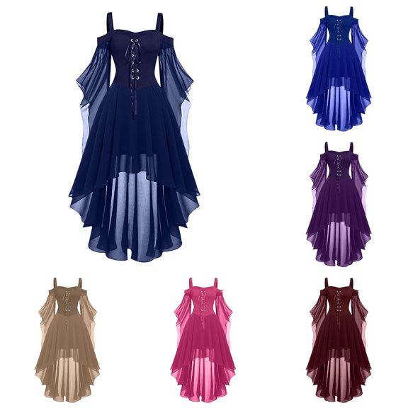 Gothic Corset Dress for Women Plus Size Gown with Flounce Floral Brocade Tea Length Elegant Party Wear