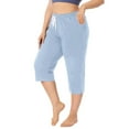 thumbnail image 3 of Glookwis Ladies Elastic Waisted Palazzo Pant Baggy Pants With Pockets Boho Loungewear Straight Leg Drawstring Trousers Bottoms, 3 of 4