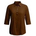 thumbnail image 4 of Business Casual Tops for Women Stand Collar Solid Button Front Loose Casual Shirt Summer Clothes for Women, 4 of 4