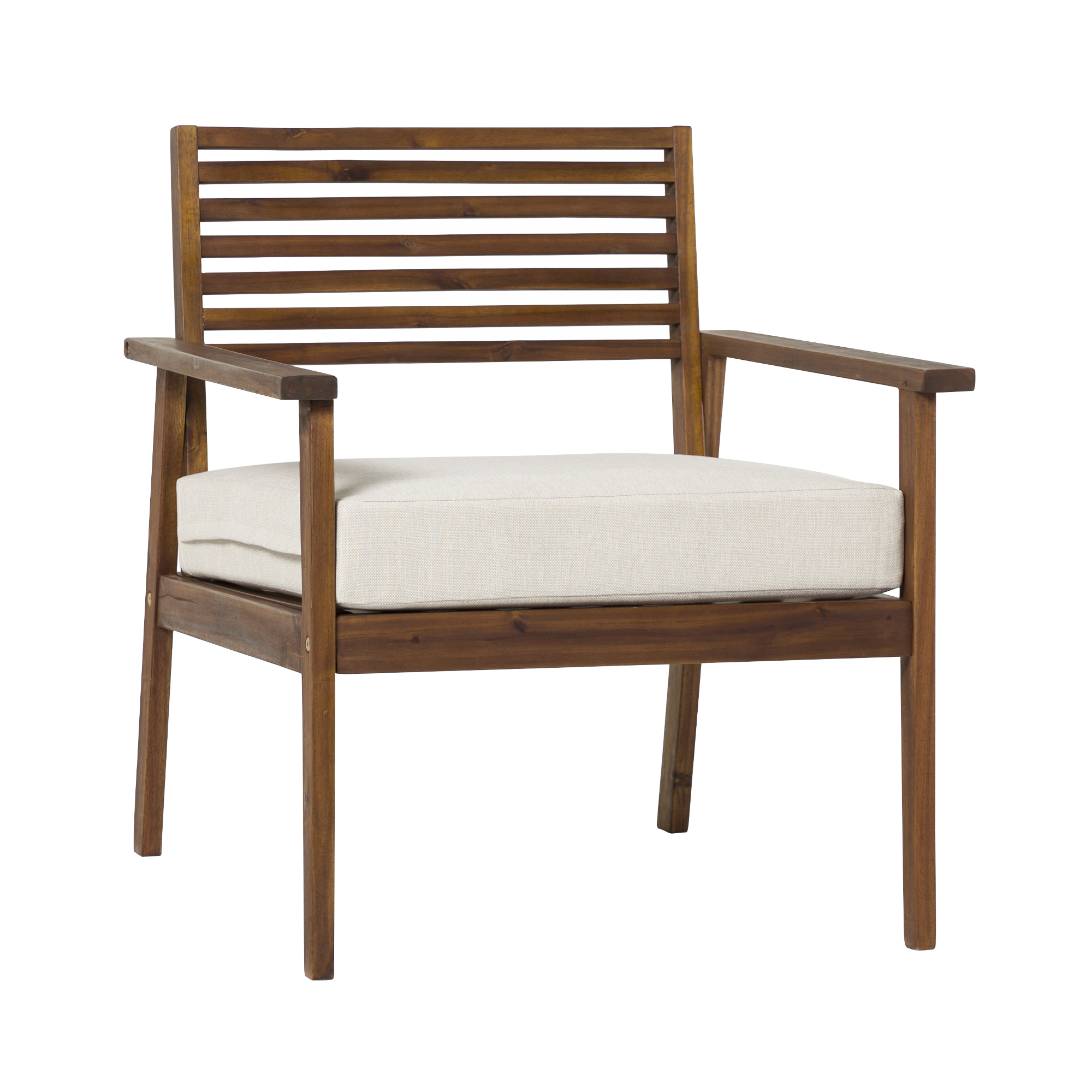 Walker Edison Modern Slat-Back Solid Wood Outdoor Lounge Chair, Dark Brown