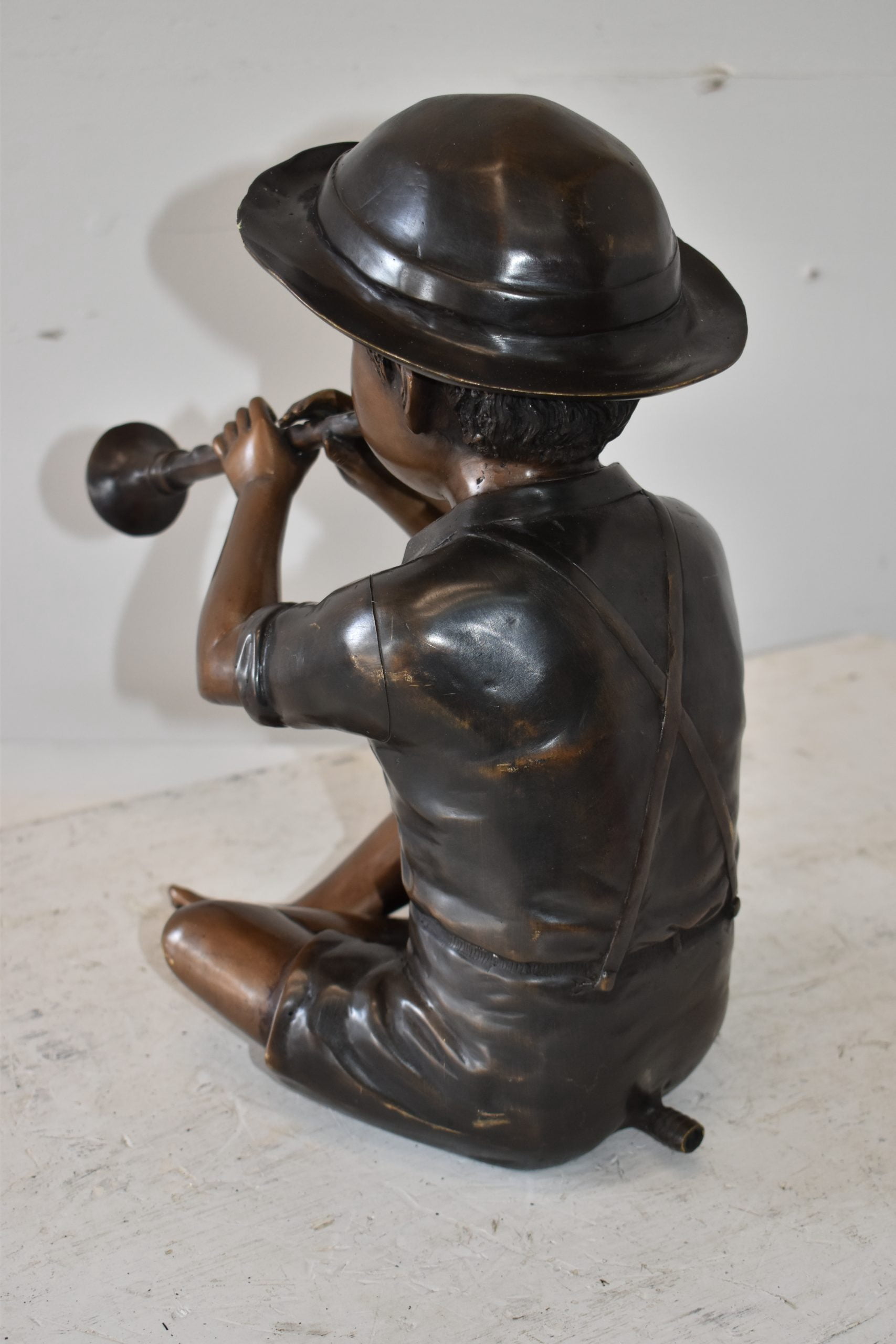 Nifao Little Boy Playing Flute 13" x 8" x 15"H – Outdoor Bronze Fountain, Garden Water Feature, 13"L x 8"W x 15"H