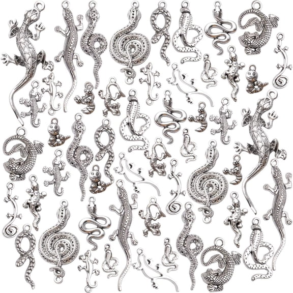 100g Craft Supplies Antique Silver Snake & Lizard Charms Alloy Mixed Style Animal Charms for Bracelet & Necklace Jewelry Making Accessories