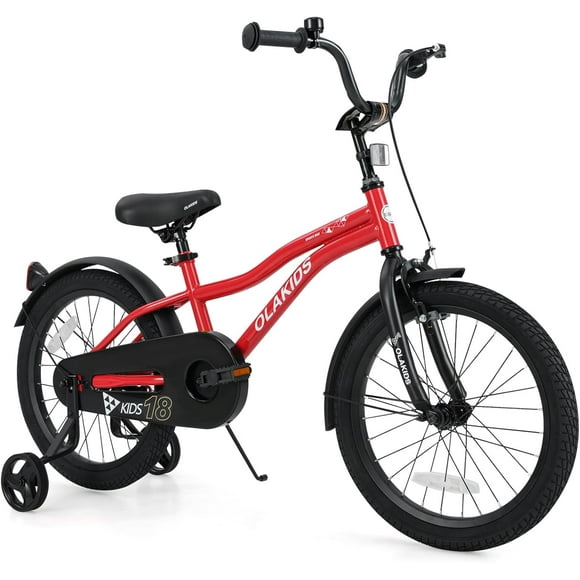 OLAKIDS Kids Bike, 12 14 16 18 Inch Toddlers Bike with Training Wheels Safety Bell Adjustable Seat and Handlebar, Handbrake and Coaster Brake, Children's Bicycle for Boys Girls