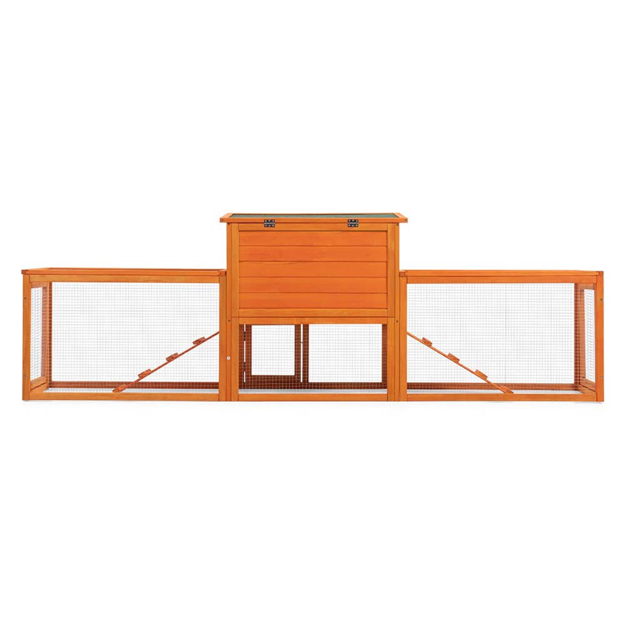 Kadyn 94" Outdoor Large Rabbit Hutch with Run, Wood 2-Story Chicken Coops for 4-6 Rabbits, Pet Cages for Small Animals, Orange