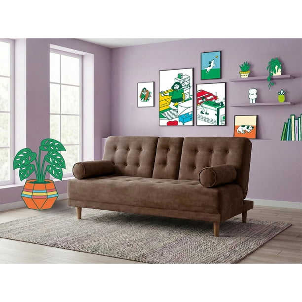Sofá Cama Con Portavasos De Velvet Chocolate Modelo Zambroni