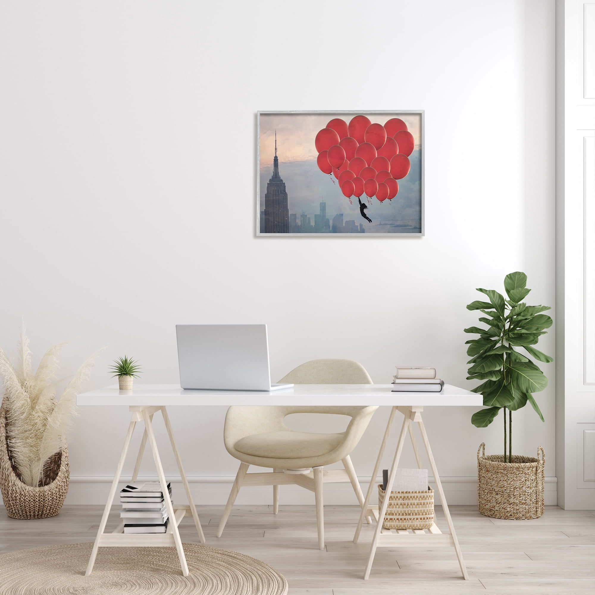 Stupell Industries Cityscape Girl Balloons Abstract Modern Collage Design, 24 x 30,Design by Ashley Davis