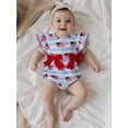 thumbnail image 4 of BemeyourBBs Newborn Baby Girl 4th of July Outfit Summer Bubble Romper Patriotic Independent Day Clothes Ruffle Sleeve American Flag Stripes Print Bodysuit Playsuit Fourth of July Outfits, 4 of 8