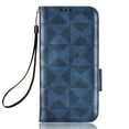 thumbnail image 2 of Allytech For iPhone 12 Pro Max 6.7 inch Slim Case,Luxury Embossed Triangle Design Magnetic Closure PU Leather Flip Wallet Card Slots Stand Shockproof Anti-scratch Cover with Wrist Strap.Blue, 2 of 7