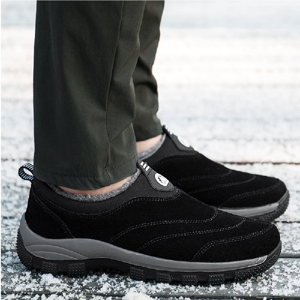 Mens Non-Slip Snow Boots Winter Outdoor Sports Shoes Fashion Casual Cotton Shoes Warm Fur Lined Hiking Shoes Black 9.5 UK