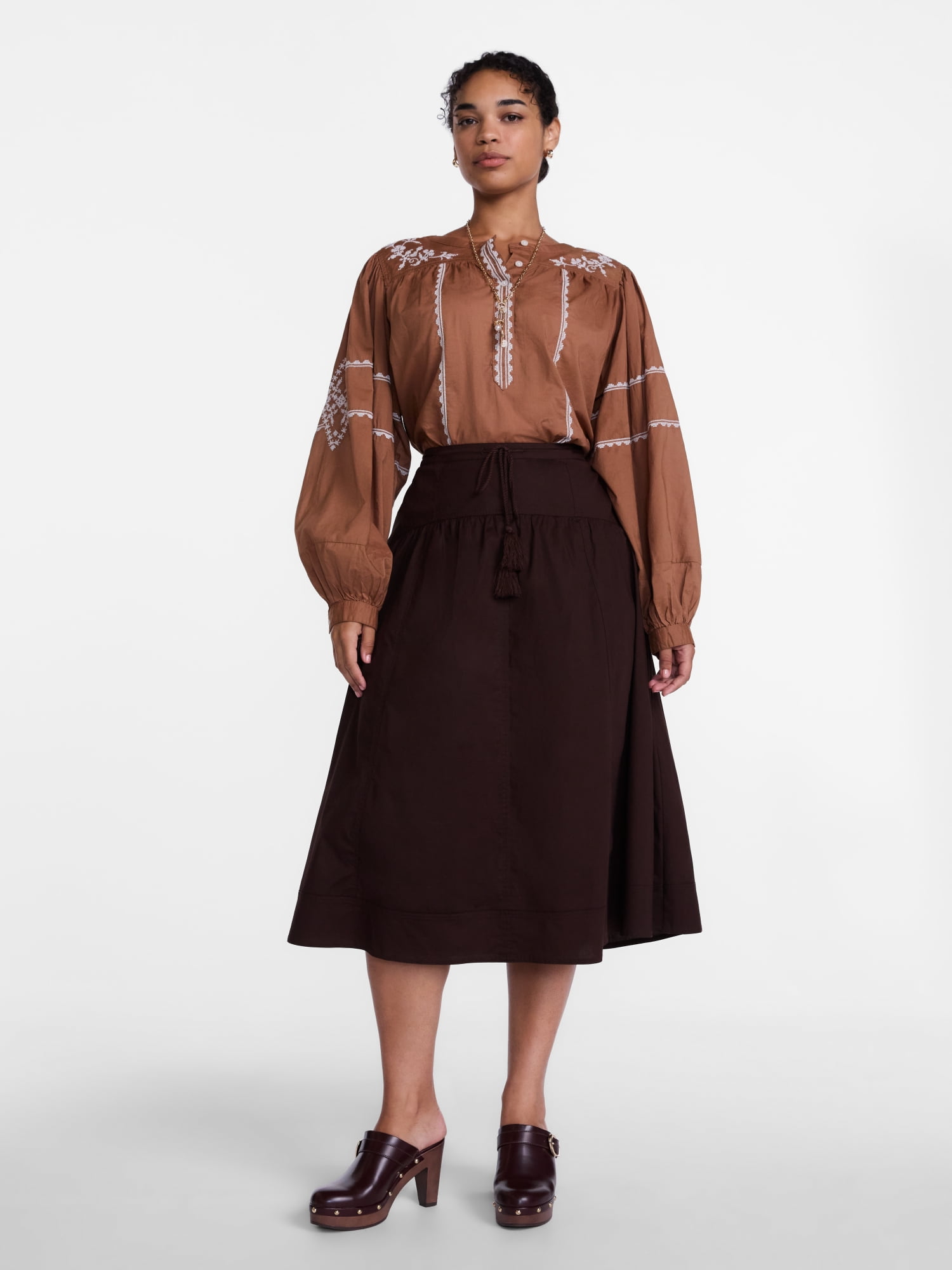 Scenario Women's and Women's Plus Tie Waist Midi Skirt, Sizes XS-4X