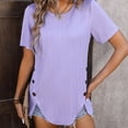 thumbnail image 4 of HAPIMO Women's Trendy Loose Basic Button Tops Dressy Tunic Round Neck Pullover for Teen Girls Summer Tees Short Sleeve Elegant Casual Relaxed Blouses Purple M, 4 of 8