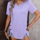 thumbnail image 3 of Faja moldeadora de cintura de verano para mujer, camiseta de manga corta con cuello redondo y botones, 3 of 7
